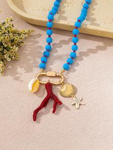 1pc Fashionable Ocean Style Acrylic Dopamine Color Beads Starfish Shell Necklace Suitable For Women Summer Vacation Party Wear - Ocean - View 11