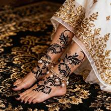 2 Sheets Full Hand Flower Design Black Toe Hand Tattoo Stickers Women Floral Print Tattoo Stickers Waterproof Tattoo Stickers Brown Tattoo Stickers Women Body Art Stickers Wedding Party Black Tattoo Stickers - Black - View 4