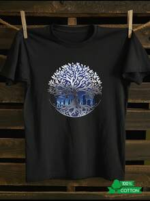 Camiseta de mujer con cuello redondo y estampado de letras y anime, de diseño sencillo, cómoda y transpirable, adecuada para el uso diario informal y versátil, que muestra un estilo natural - Negro - Ver 1