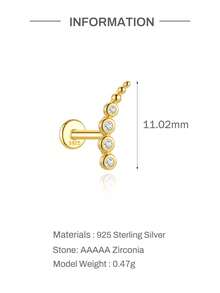 1Pc 925 Sterling Silver Earring Women Classic 18K Gold Plated Stud Earring Flat Back Helix Cartilage For Daily Wear Party Engagement Fine Jewelry - Gold - View 6