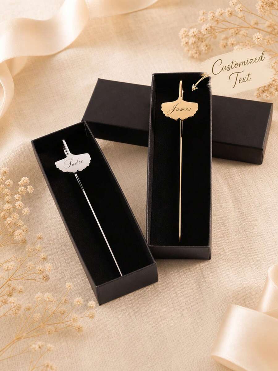 Personalized Metal Ginkgo Leaf Bookmark, Customized Name Leaf-Shaped Bookmark Gift Box, Elegant Silver & Gold Bookmark Suitable For Book Lovers, Students, Teachers And Office Gifts - Multicolor - View 1