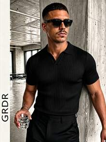 GRDR Men's Solid Color Short Sleeve Knit Sweater, Fashionable For Summer - Black - View 4