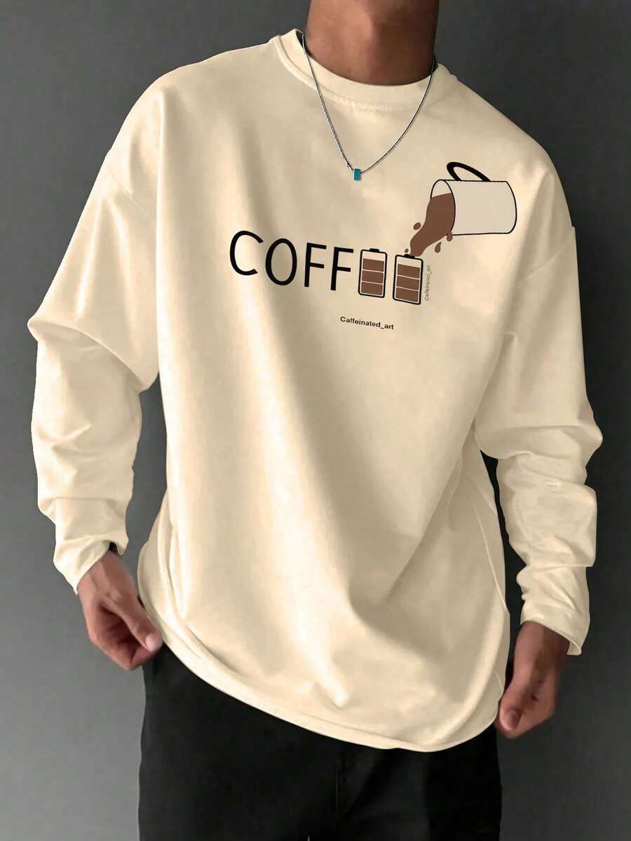 Men's T-Shirts 1 Piece Long Sleeve T-Shirt With Letter Print For Men's Casual Daily Wear, Fashion That Shows Your Style Men's Clothing Men's Shirts - 杏色 - 查看 1