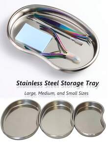 1pc Stainless Steel Storage Tray - Available In 3 Sizes For Storing And Disinfecting Tattoo Tools, Nail Salon Tools And Accessories, And Home Desktop Organizers. - Silver - View 2