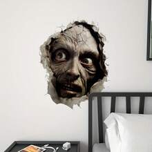 1/3 piezas Pegatinas de pared con cara de zombi agrietada y aterradora, calcomanías removibles e impermeables de pared rota de terror, decoración de casa embrujada espeluznante para Halloween, dormitorio, puerta, interior del hogar, regalo - Pegatinas de terror - Ver 1
