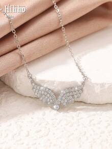 Hihho 1pc Luxury Full Zirconia Angel Wing Necklace, Wing Pendant Collarbone Chain, Elegant Versatile Jewelry For Women - Angel Wings - View 5