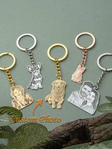 Custom Pet Photo Keychain, Dog Photo Keychain, Personalized Engraved Pet Portrait Keychain, Pet Memorial Keychain, Dog Memorial Gift - Multicolor - View 2