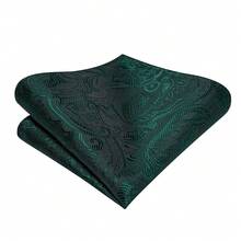 5Pcs Green Paisley Men Accessory Set, Self-Tie Bow Tie Pocket Square Cufflinks Ring Boutonniere, Random Cufflink Patterns, For Groom Wedding - Green - View 3