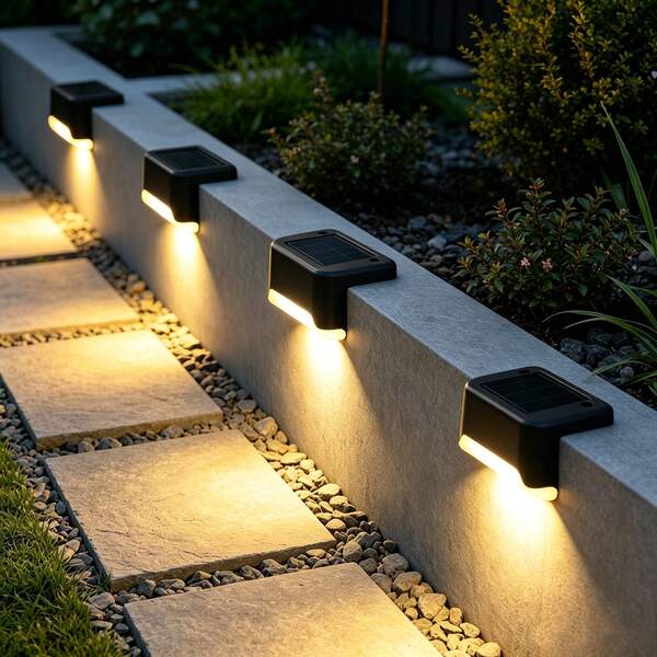 4/12pcs Outdoor Solar Lights Waterproof Light-Sensing Auto On/Off Design, No Charging Required, Suitable For Decorating Sunny Garden, Stairs, Deck, Pathway, Fence