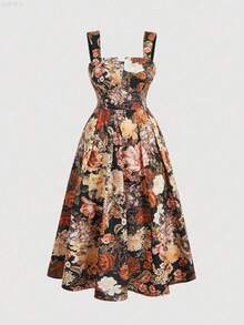 xuehuamaoyi02  MOD Vestido de talla grande, elegante y romántico, con estampado floral retro de verano - Morado - Ver 6