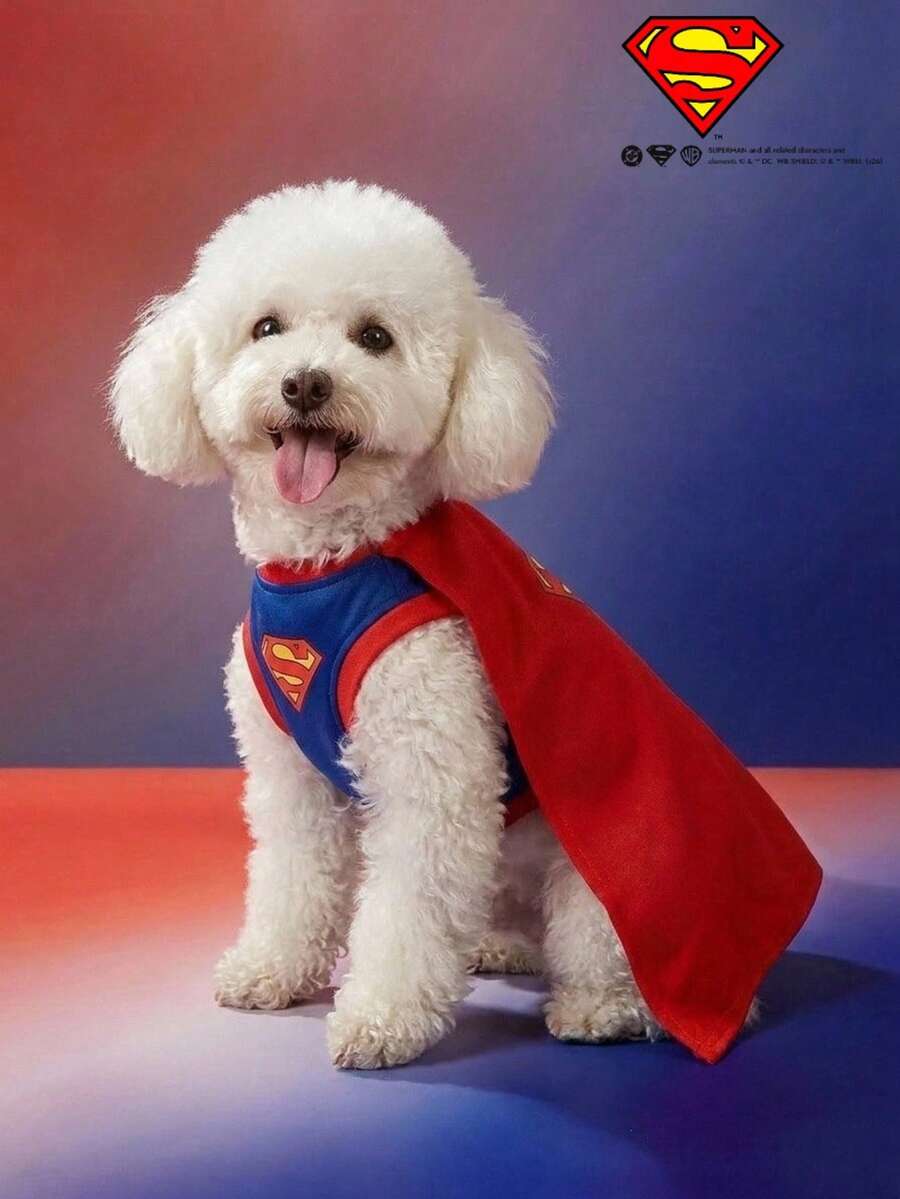 SUPERMAN X PETSIN PETSIN 聯名款 1件無袖披風寵物服裝,貓狗通用,經典紅藍配色附Logo,休閒時尚,透氣舒適,適合日常穿著、Cosplay或節日拍照,瞬間讓您的寵物變身超級英雄 - 紅色 - 查看 1
