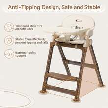 High Chair For Babies And Toddlers, Convertible Foldable High Chair With Easy Clean Double Tray, 5-Point Harness & Adjustable Legs,Khaki - Khaki - View 7