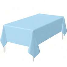 1 Pack 137x183cm/137x274cm PE Disposable Solid Color Tablecloth For Birthday Parties, Weddings, Christmas, Wipeable, Rectangular Table Decoration Cloth - Light Blue - View 1