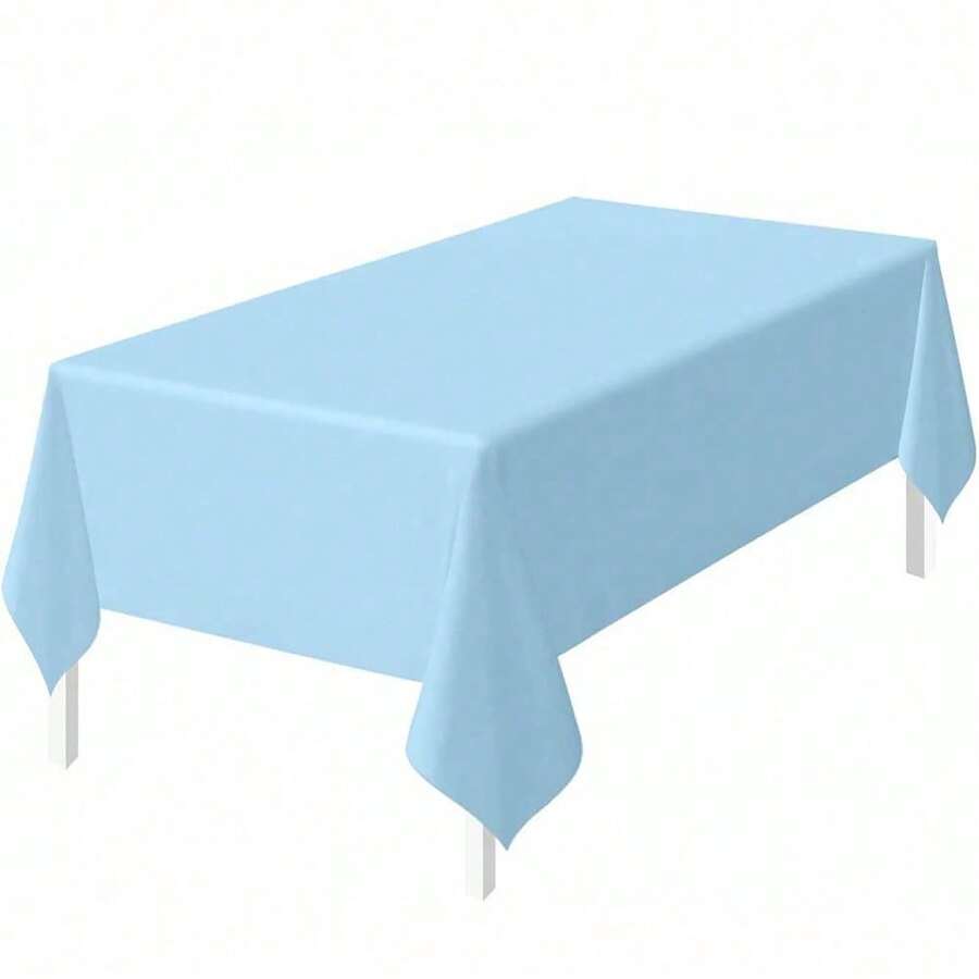 1 Pack 137x183cm/137x274cm PE Disposable Solid Color Tablecloth For Birthday Parties, Weddings, Christmas, Wipeable, Rectangular Table Decoration Cloth - Light Blue - View 1