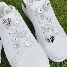 14pcs Silver Rhinestone Flower Heart Shoe Clips, DIY Decoration, Suitable For Women's Sneakers, Canvas Shoes, Sandals, Slippers, Multi-Functional Shoe Clips, Perfect Holiday Party Gift - Silver - View 4