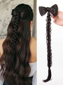 Bowknot Half-Up High Ponytail Wig Braid Clip, Bowknot Bun Wig Ponytail - 彩色 - 查看 2