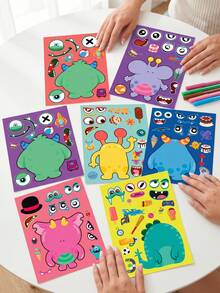 12 Sheets Mix & Match Monster Face Stickers, Rainbow Friends DIY Make Your Own Monster Decals, Ideal For Kids Craft, Party Favors, Kindergarten Activity & Children Gift - Multicolor - View 2