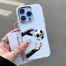 Funda para teléfono: Funda transparente con estampado de balón de fútbol y guantes para  17 Pro Max 17 Pro 17 Plus 17 16 Pro Max 16 Pro 16 Plus 16 15 Pro Max 15 Pro 15 Plus 15 13 Pro Max 13 Pro 13 Plus 13  Redmi OPPO VIVO  PIXEL - Transparente 1 - Ver 2