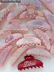Customized Rhinestone Hair Claw Personalized Name Engraved Hair Clip Marble Textured Hair Accessory Bridesmaid Gift Monogrammed - Multicolor - View 1