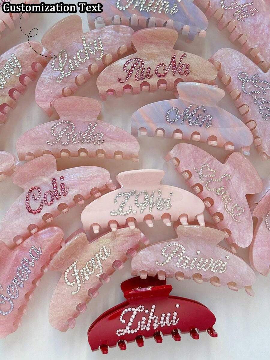 Customized Rhinestone Hair Claw Personalized Name Engraved Hair Clip Marble Textured Hair Accessory Bridesmaid Gift Monogrammed - Multicolor - View 1