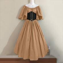 Medieval Retro Style Fitted Dress With Color Blocks, Ruffled Sleeves And A Wide Hem, Ideal For Cosplay And Stage Performances. - In-stock Items Shipped Instantly - View 9
