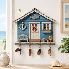 Estante de llaves vintage de estilo rústico con impresión plana 2D - Decoración para entrada, cocina, porche - Soporte de llaves con forma de casa de madera, adecuado para el hogar, la oficina - Fácil de colgar e instalar - Multicolor - Ver 15