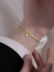 1件裝星星半手鍊半鏈條女款高端小眾極簡Ins風雙層手鍊 - 金色 - 查看 4