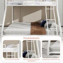 Cadre de lit superposé en métal robuste, un lit supérieur de 90*140cm et un lit inférieur de 140*190cm, conception peu encombrante avec échelle et barrières de sur toute la longueur, idéal pour les adolescents et les adultes, style moderne. - Blanc - Voir 3