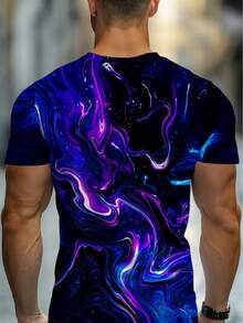 Camiseta de Poliéster 3D para Hombre con Diseño Abstracto de Galaxia, Ideal para Clubes o Bares, Ligera y Duradera, Colores Vibrantes en Morado y Azul, Perfecta para Uso Casual, Ajuste Cómod - Negro - Ver 2