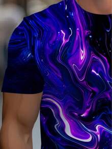 Camiseta de Poliéster 3D para Hombre con Diseño Abstracto de Galaxia, Ideal para Clubes o Bares, Ligera y Duradera, Colores Vibrantes en Morado y Azul, Perfecta para Uso Casual, Ajuste Cómod - Negro - Ver 4