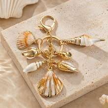 1pc Unisex Acrylic Seashell Keychain With Cloud, Small Conch And Starfish Pendant, Summer Beach Series, Gift For Friends, Key Chain Charm - Multicolor - View 3