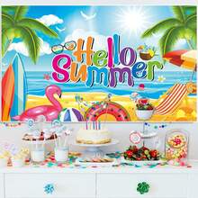1pc Backdrop Banner For Hello Summer Large Hawaiian Pool Beach Party Background Banner For Summer Tropical Party Decorations For Summer Holiday Indoor Outdoor Photo Booth Props - View 2