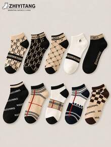 ZHIYITANG 1/3/5/8/10/20 Pairs Men Ankle Socks, Random Assorted, High-Quality, Fashionable, Casual, Breathable, Sweat-Absorbent, Lightweight, Low-Cut, Summer, Size 39-42/43-46 - Multicolor - View 3