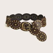 1 pieza Cinturón de estilo vaquero occidental bohemio con corazón, combinado con cinturón de cuero PU de metal bronce, adecuado para otoño, invierno, primavera, jeans, Halloween, faldas, vestidos largos, fiestas, bailes, atuendos - Retazos de terciopelo negro en forma de corazón - Ver 25