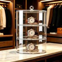 Round Transparent Acrylic Storage Box, Round Leather Strap Storage Box, Watch Storage Box, Display Box, Stackable, Suitable For Back-To-School Season And Holiday Gifts. - View 1