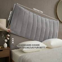 1pc Baby Suede Elastic Headboard Cover, Soft Smooth Skin-Friendly Headrest Slipcover, Solid Color Dust-Proof Bed Headboard Protector, Universal Fit, Suitable For Bedroom Decor, All Seasons - Light Grey - View 14