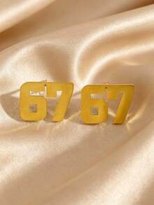 1 Pair Creative New "67" Number 304 Stainless Steel Stud Earrings, Casual Versatile Hip-Hop Personalized Accessory, Gold/Silver Stainless Steel Jewelry Suitable For Women's Daily Wear - Yellow Gold - View 2