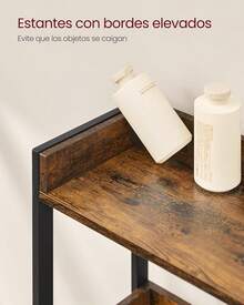 VASAGLE Estantería de Inodoro con 3 Estantes, Estante de Baño, Ahorro de Espacio, Soporte de Lavadora, Montaje Fácil, Estilo Industrial, Marrón Rústico y Negro MBTS002B01 - Marrón - Ver 7