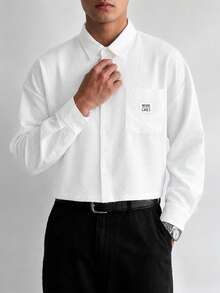 Camisa de manga larga con bolsillo en el pecho y textura blanca para hombres GloMan, transpirable para vacaciones en la playa, calle, uso casual diario, salidas, para padre/esposo - Blanco - Ver 1