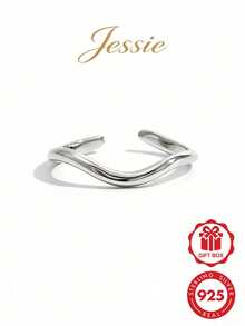 1pc Fashionable & Delicate 925 Silver Geometric Twisted Design Open Ring, Suitable For Women's Dating, Party And Daily Wear - Silver - View 1