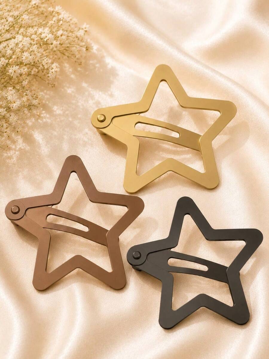 Mixed Colors Tic Tac Star Hair Clip Set Hair Accessories To Tame Frizz / Bangs Clip - 套裝包含 3 個大棕色混合包裝 - 查看 1