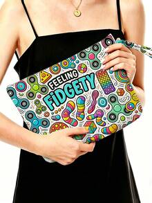 「FEELING FIDGETY」與遊戲控制器印花化妝包，拉鍊式旅行收納袋，輕量耐褪色化妝盥洗包，適合女性、女孩與男性，便攜式化妝收納盒，易清洗，適合母親、老師、朋友、護理師等，女性/男性好友禮品袋，學校與度假旅行必備盥洗包 - 彩色 - 查看 3