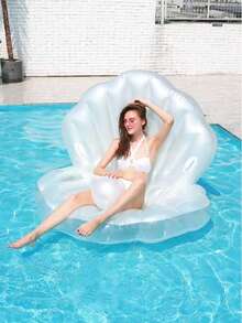 Grande galleggiante gonfiabile a forma di conchiglia bianca, sdraio acquatico a tema sirena con manici, grande tappetino galleggiante a forma di conchiglia, galleggiante estivo per adulti per spiaggia e piscina - Multicolore - Visualizzare 3