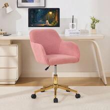002 - Modern Swivel Office Chair In Plush-Effect Fabric, Height Adjustable, 360° Swivel, Gold Legs, For Office And Home Office, White - Pink - View 2