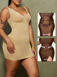1 pieza Faja moldeadora para mujer talla grande, control de abdomen, levantamiento de glúteos, moldeado de cintura, diseño sin costuras - Albaricoque - Ver 4