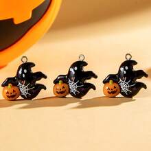5/10pcs Cartoon Cute Halloween Ghost Pumpkin DIY Necklace Pendant Accessories, Black Ghost Hugging Pumpkin Design, Fashion Bracelet Earring Pendant, Handmade DIY Jewelry Making Supplies Pendant Charms, Perfect For DIY Bracelet, Earring, Ear Ornament, Necklace, Bracelet With Pendant, Bag Pendant And Other Hanging Decorations, Ideal Handmade Craft Accessories - Black Ghost Pendant - View 8