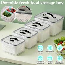 4pcs Fruit Containers For Fridge With Removable Colanders And Lids, Airtight Storage Container To Keep Fruits, Vegetables, Berry, Meat Fresh Longer - Portable - View 1