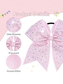 2pcs Rhinestone Cheerleader Bows, Girls Glitter Large Elastic Ponytail Hair Ties, Softball Game Hair Accessories - Multicolor - View 5