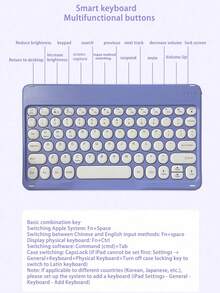 AKKHOO Round Keycap Silent Mini Wireless Keyboard, 10-Inch Ultra-Thin, Rechargeable, Compatible With IPad, Computer, Phone, Tablet - Purple - View 10