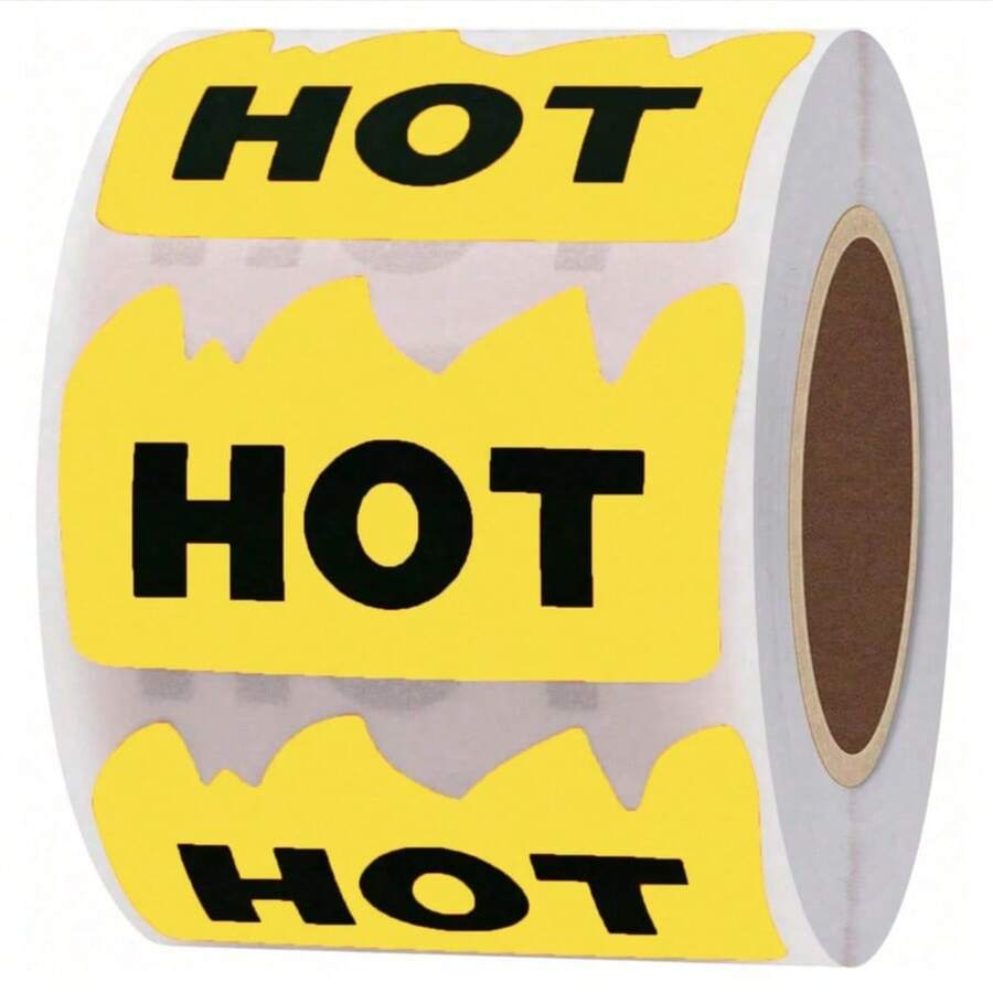 POJHK Hybsk 500pcs Rave Hot Stickers 2 X 1-1/5 Inch Fluorescent Red Hot Flame Fire Shape Labels Marking Popular Items For Restauresent Supermarkets Stores Shops (Fluorescent Red) - 螢光黃 - 查看 1